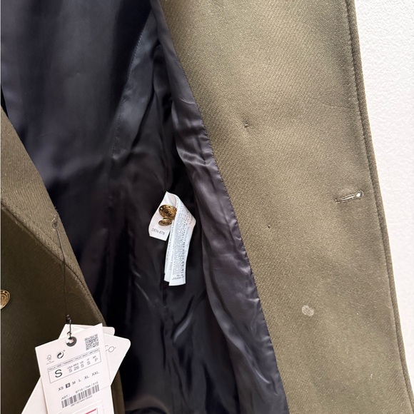 ZARA Dark Olive Pea Coat with Gold Buttons - Picture 13 of 13